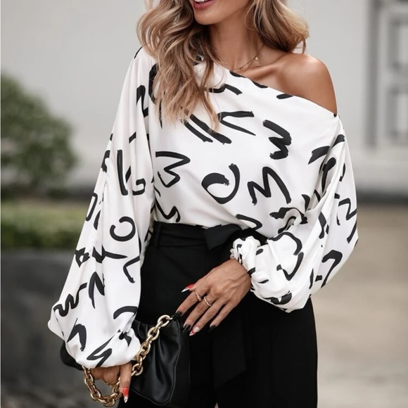 Elegant Off Shoulder Asymmetrical Neck Long Sleeve Top Blouse Shirt - Picture 1 of 7